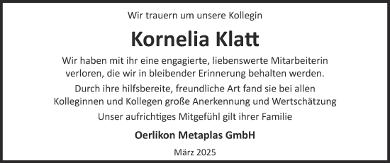 Traueranzeige von Kornelia Klatt von Salzgitter-Zeitung