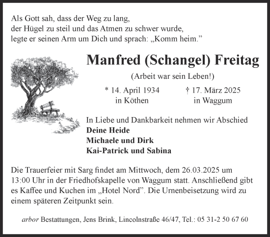 Traueranzeige von Manfred Freitag 