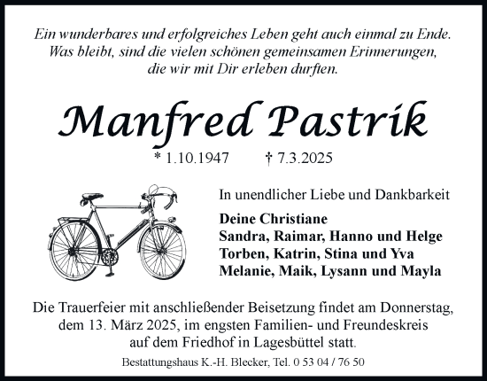 Traueranzeige von Manfred Pastrik 
