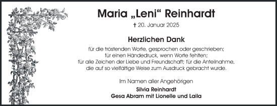 Traueranzeige von Maria  Reinhardt 