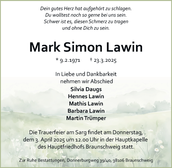 Traueranzeige von Mark Simon Lawin 