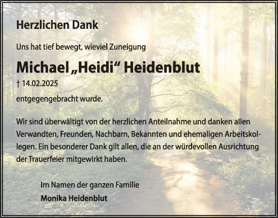 Traueranzeige von Michael Heidenblut von Salzgitter-Zeitung