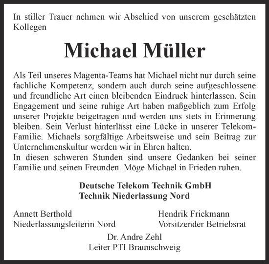 Traueranzeige von Michael Müller 
