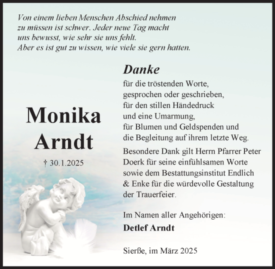 Traueranzeige von Monika Arndt von Peiner Nachrichten