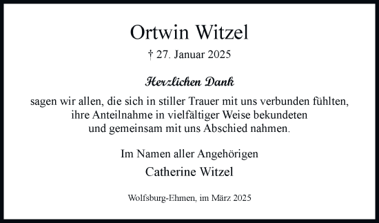 Traueranzeige von Ortwin Witzel 