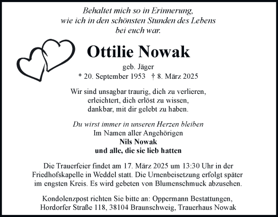 Traueranzeige von Ottilie Nowak 