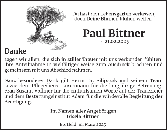 Traueranzeige von Paul Bittner 