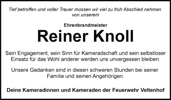 Traueranzeige von Reiner Knoll 