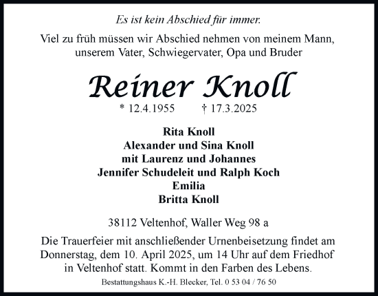 Traueranzeige von Reiner Knoll 