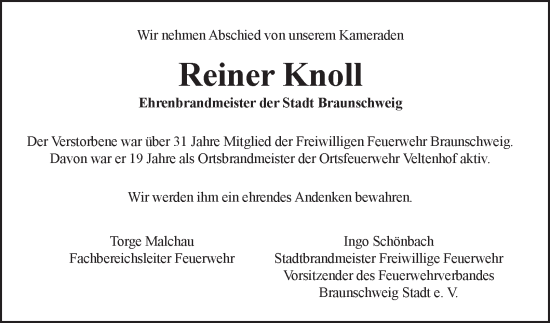 Traueranzeige von Reiner Knoll 