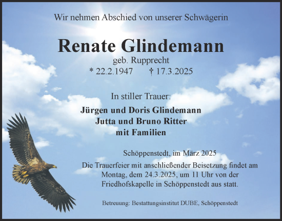 Traueranzeige von Renate Glindemann von Wolfenbütteler Zeitung