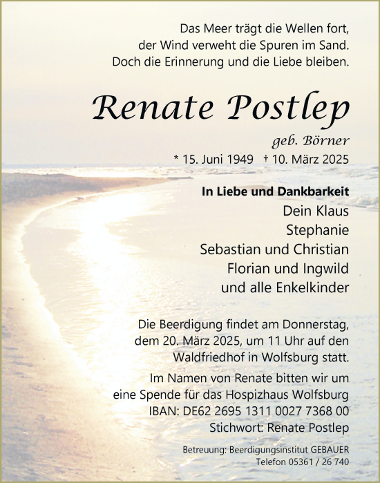 Traueranzeige von Renate Postlep 