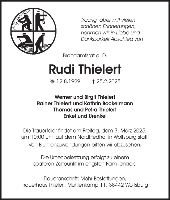 Traueranzeige von Rudi Thielert 
