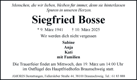 Traueranzeige von Siegfried Bosse 