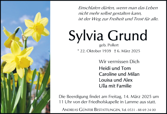 Traueranzeige von Sylvia Grund 