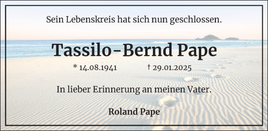 Traueranzeige von Tassilo-Bernd Pape 
