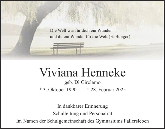 Traueranzeige von Viviana Henneke 