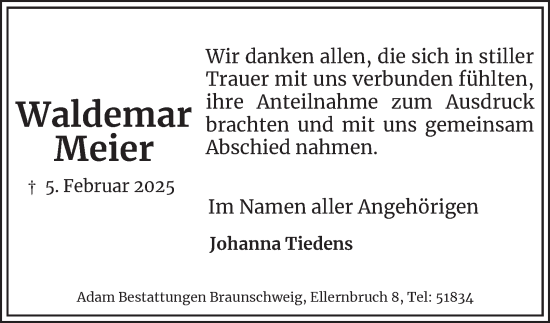 Traueranzeige von Waldemar Meier 