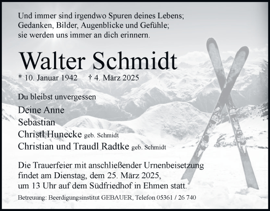 Traueranzeige von Walter Schmidt 