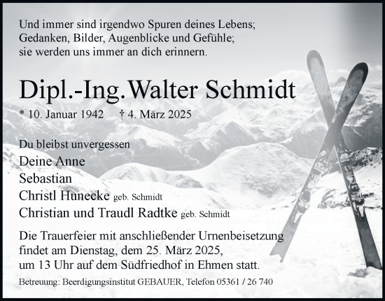 Traueranzeige von Walter Schmidt 