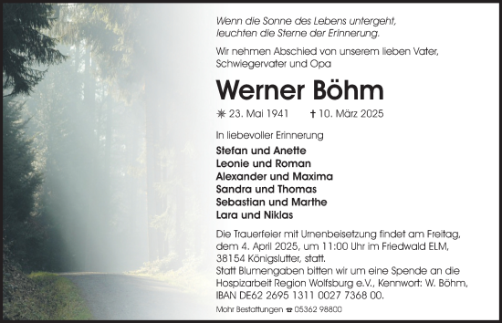 Traueranzeige von Werner Böhm 