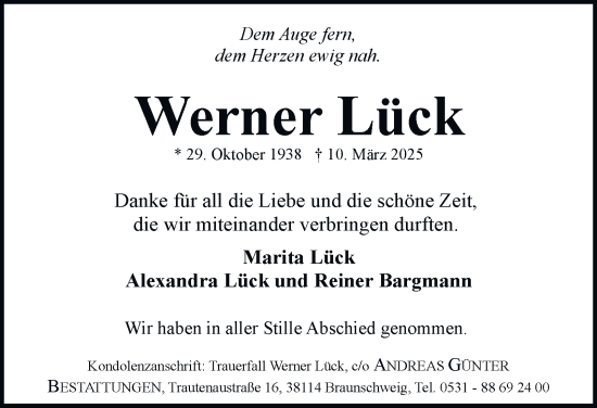 Traueranzeige von Werner Lück 