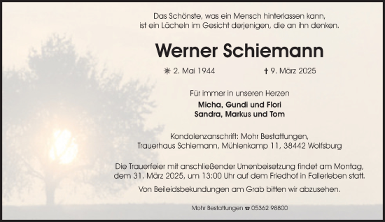 Traueranzeige von Werner Schiemann 