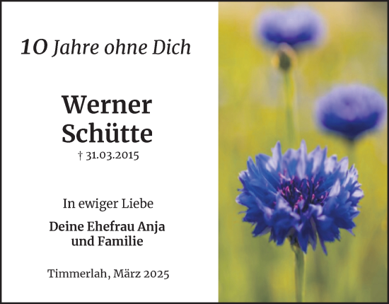 Traueranzeige von Werner Schütte 