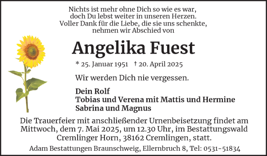 Traueranzeige von Angelika Fuest 