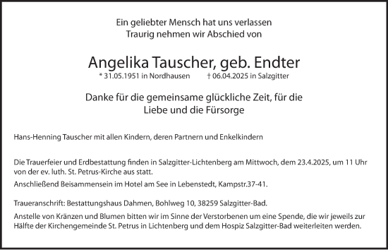 Traueranzeige von Angelika Tauscher von Salzgitter-Zeitung