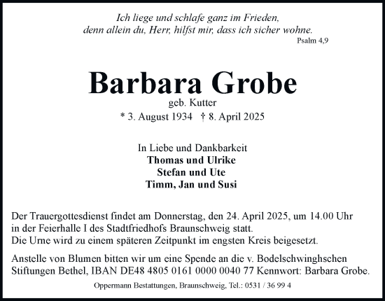 Traueranzeige von Barbara Grobe 