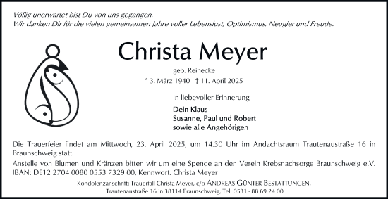 Traueranzeige von Christa Meyer 