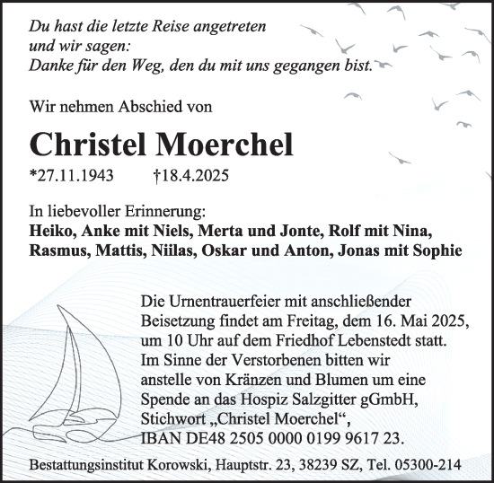 Traueranzeige von Christel Moerchel von Salzgitter-Zeitung
