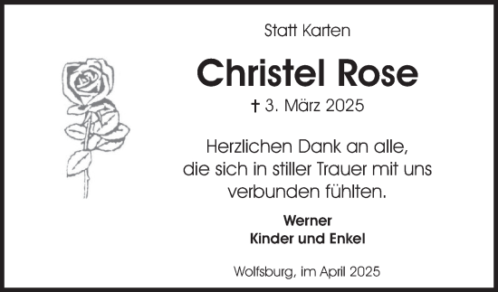 Traueranzeige von Christel Rose 