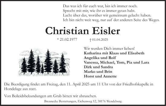 Traueranzeige von Christian Eisler 