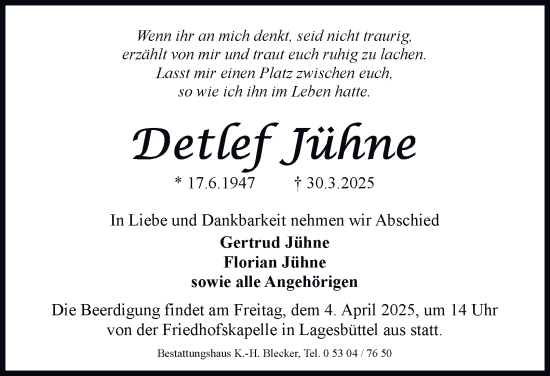 Traueranzeige von Detlef Jühne 