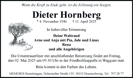 Traueranzeige von Dieter Hornberg 