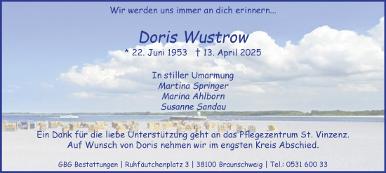 Traueranzeige von Doris Wustrow 