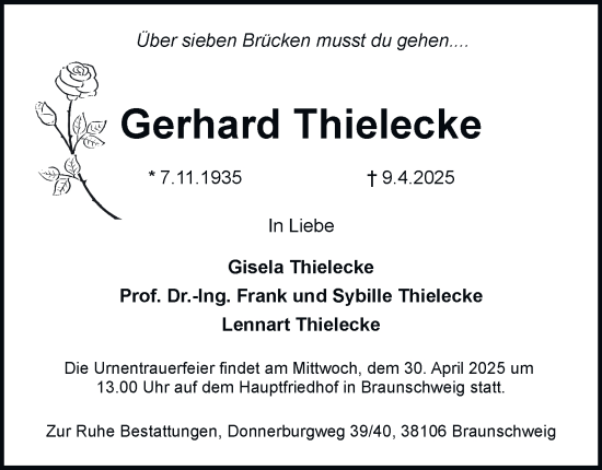 Traueranzeige von Gerhard Thielecke 