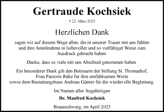 Traueranzeige von Gertraude Kochsiek 