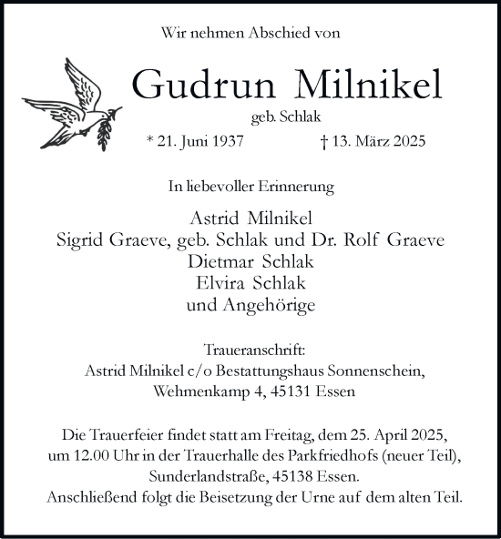 Traueranzeige von Gudrun Milnikel von Helmstedter Nachrichten