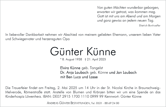 Traueranzeige von Günter Künne 