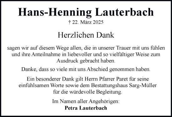 Traueranzeige von Hans-Henning Lauterbach 