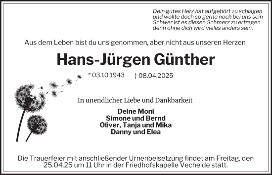 Traueranzeige von Hans-Jürgen Günther 