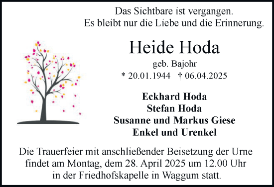 Traueranzeige von Heide Hoda 