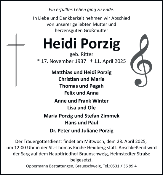 Traueranzeige von Heidi Porzig 