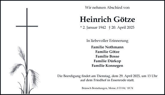 Traueranzeige von Heinrich Götze 