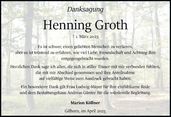 Traueranzeige von Henning Groth 