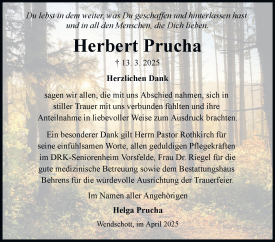 Traueranzeige von Herbert Prucha 