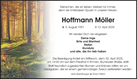 Traueranzeige von Hoffmann Möller 